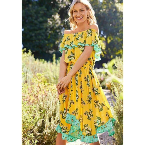 Matilda Jane Hooked On A Feeling Dress Yellow Ruffle Smocked Women's Size Small - Picture 13 of 13